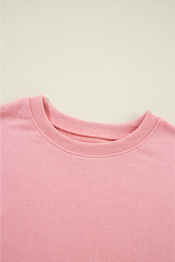 Pink Solid Classic Crewneck Pullover Sweatshirt