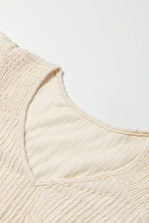 Apricot Crinkle Textured V Neck Flutter Sleeve Top