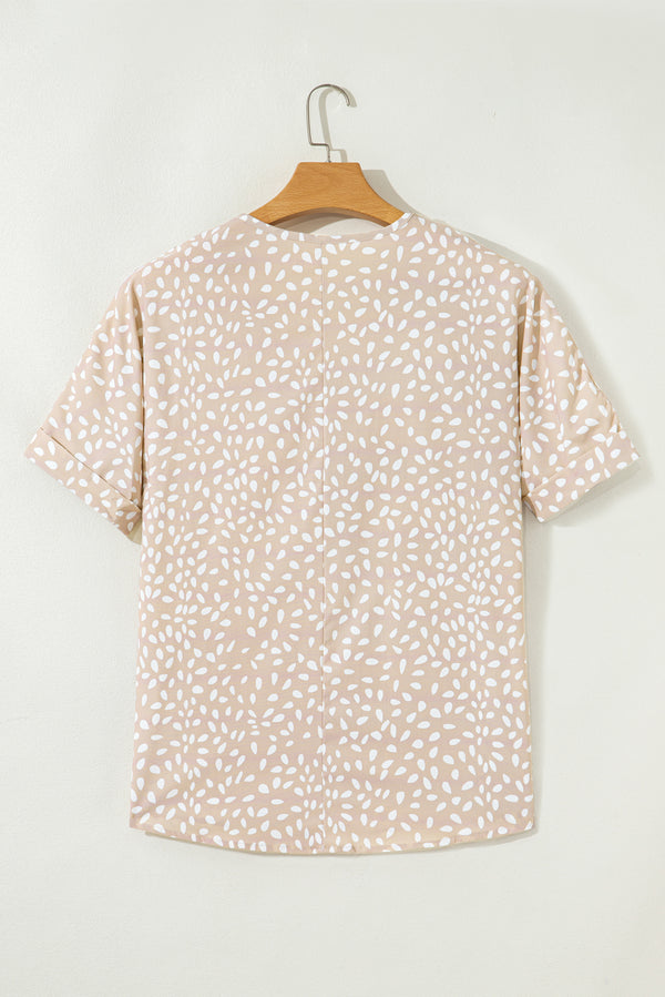 Apricot Animal Print V-neck Rolled Sleeve Tunic Top