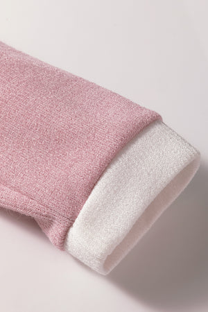 Light Pink Contrast Color Trim Knit Drop Shoulder Loose Top