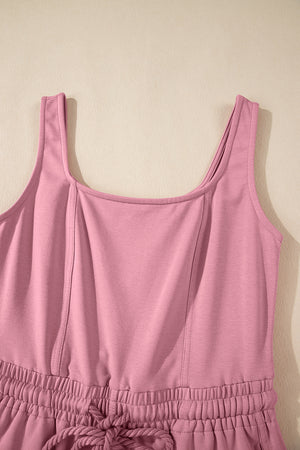 Light Pink Lace-up Elastic Waist Sleeveless Square Neck Jumpsuit