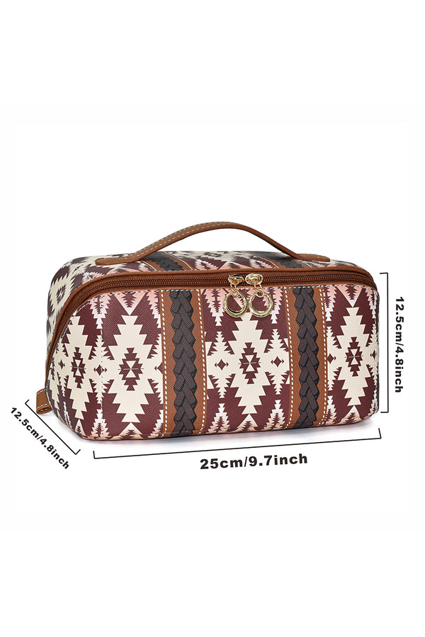 Light French Beige Geometric Braided Print Makeup Bag with Handle