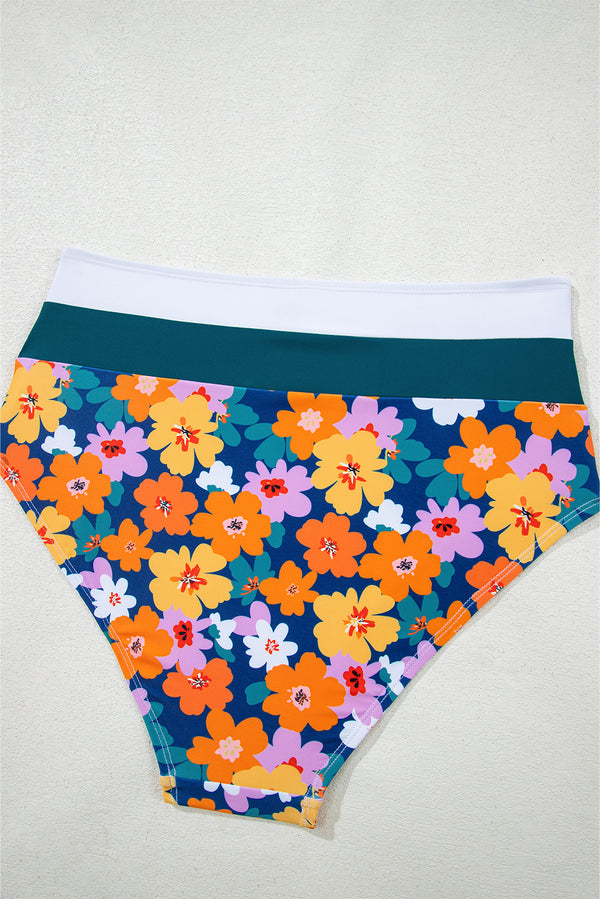 Green Floral Print Racerback Cutout High Waist 2pcs Bikini