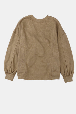 Khaki Exposed Seam Twist Open Back Oversized Sweatshirt