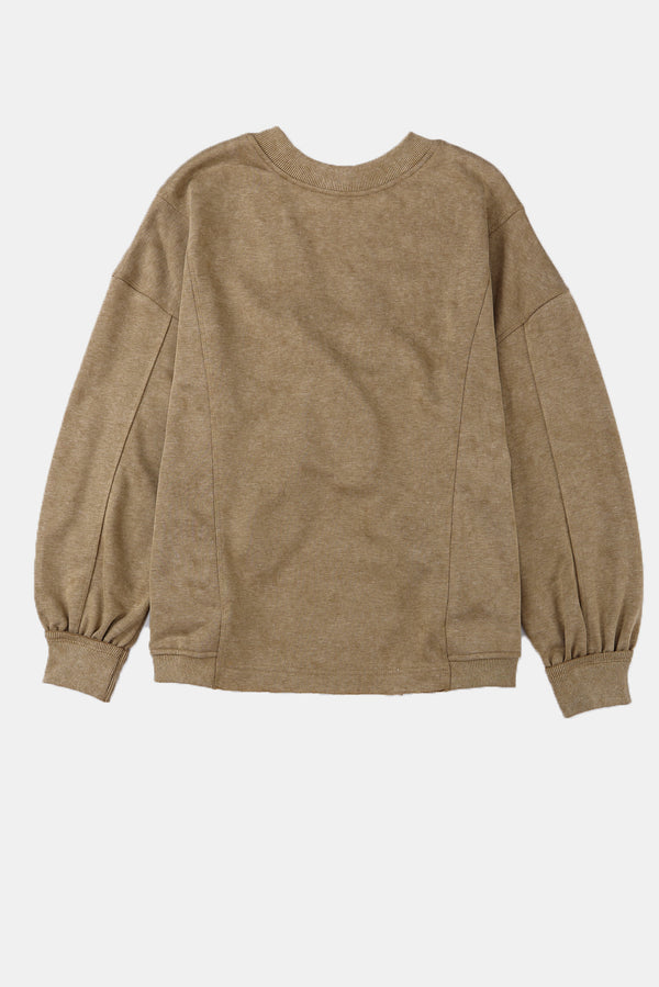 Khaki Exposed Seam Twist Open Back Oversized Sweatshirt
