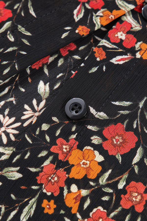 Black Strawberry Aesthetic Floral Puff Sleeve Shirt