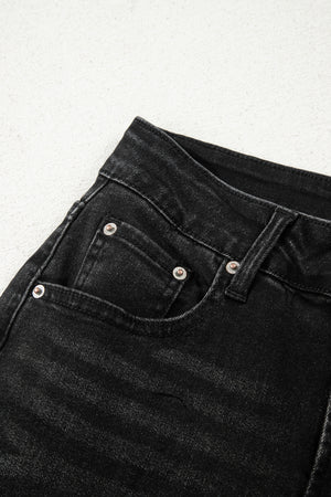 Black Raw Hem Straight Leg Loose High Waist Jeans