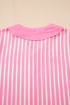 Pink Stripe Buttoned Front Long Sleeve Top and Pants 2 Piece Sleepwear