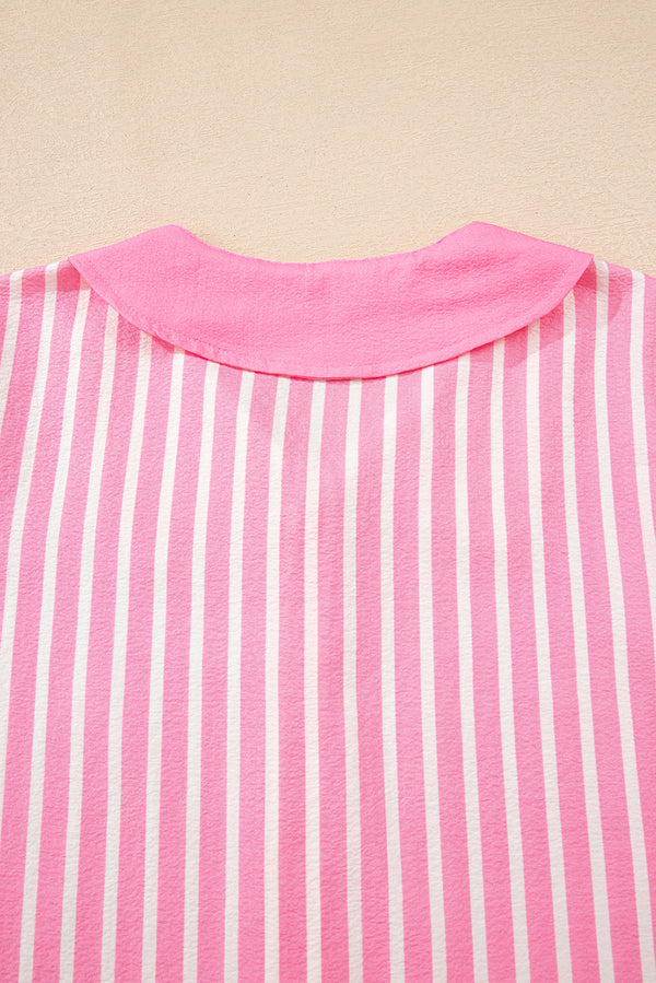 Pink Stripe Buttoned Front Long Sleeve Top and Pants 2 Piece Sleepwear