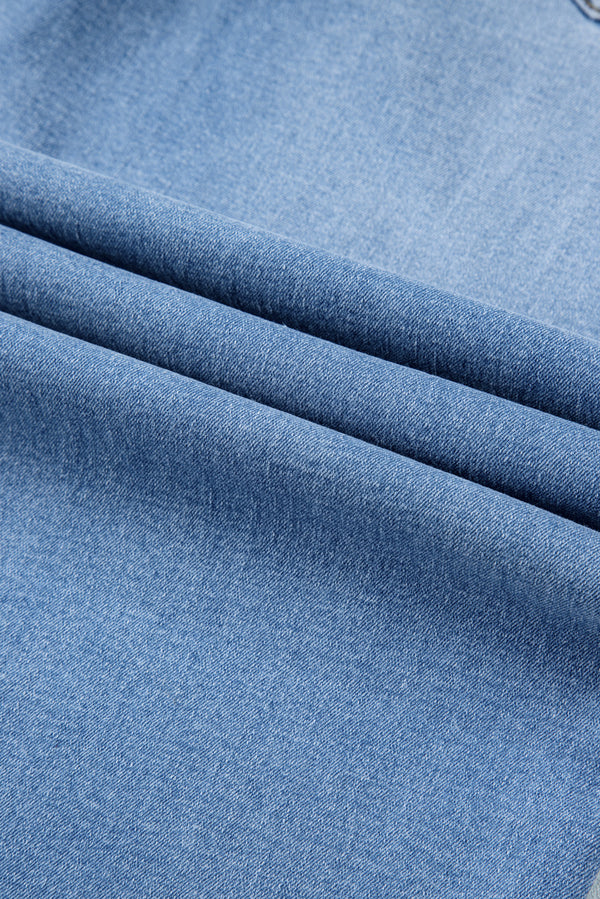 Dusk Blue Raw Hem Straight Leg Loose High Waist Jeans