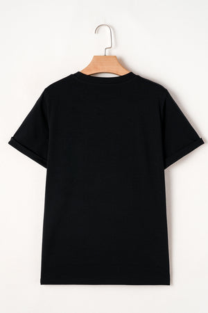 Black Rhinestone Christmas Tree Round Neck Graphic Tee