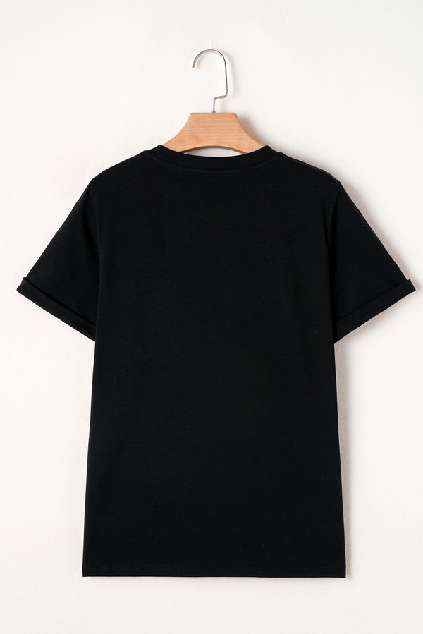 Black Rhinestone Christmas Tree Round Neck Graphic Tee