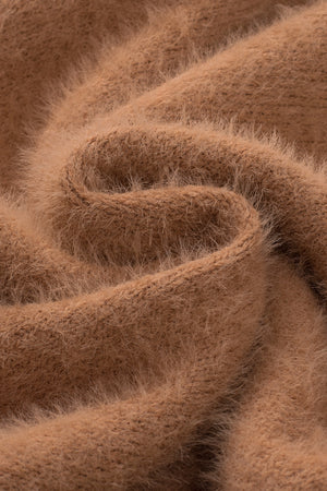 Light French Beige Fuzzy Short Sleeve Sweater
