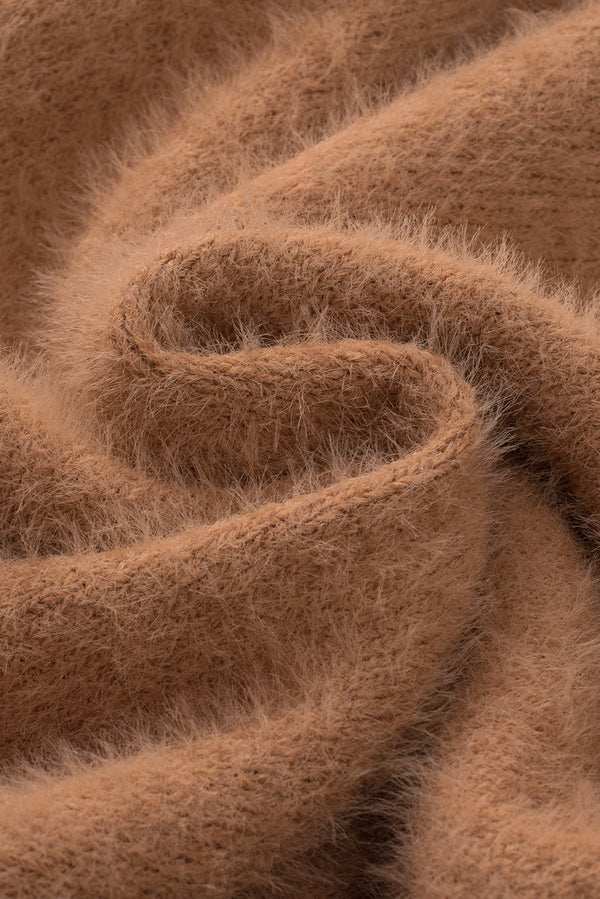 Light French Beige Fuzzy Short Sleeve Sweater