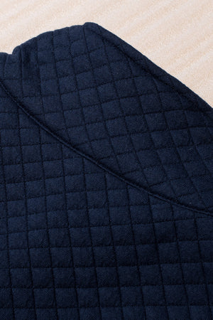 Navy Stand Neck Waffle Zip up Sweatshirt