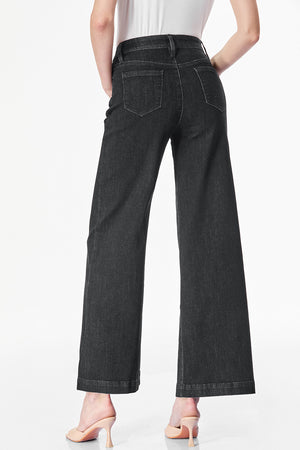 Black Plain Seam Detail Flared Bottom Ankle Length Jeans