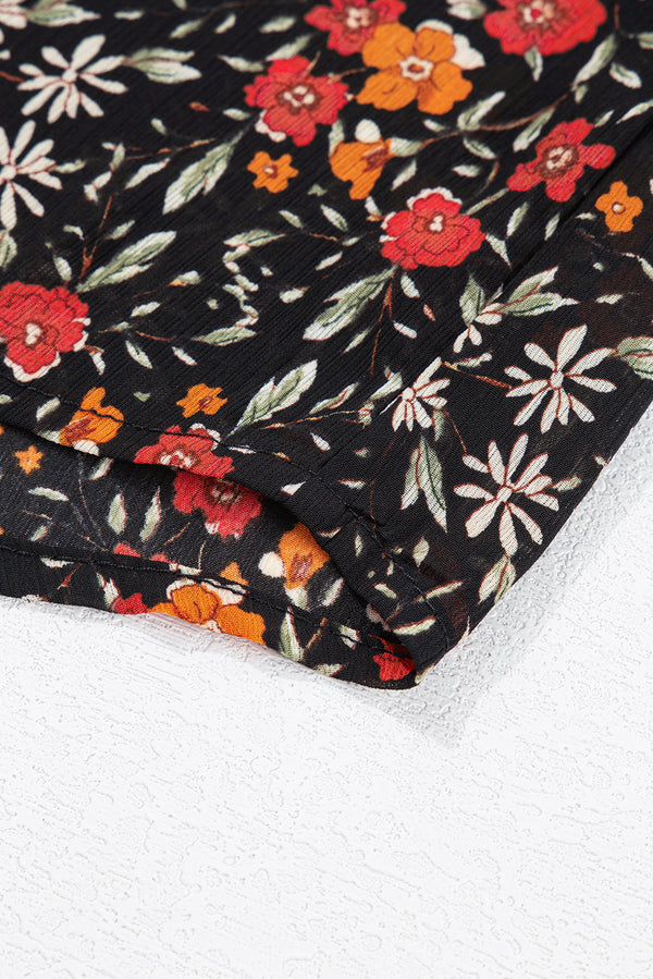 Black Strawberry Aesthetic Floral Puff Sleeve Shirt