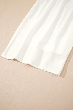 White Solid Drop Waist Pleated Wide Leg Casual Pants