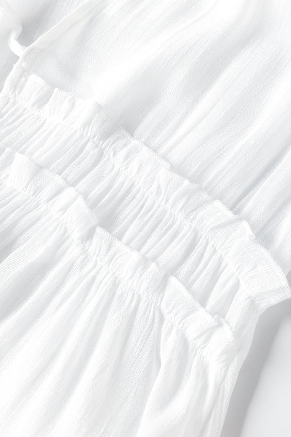 White Half Sleeve Ruffled High Low Kimono