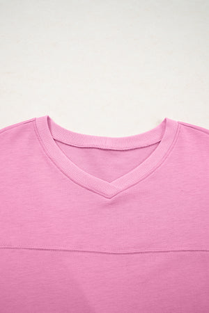 Bonbon Solid Loose V Neck Half Sleeve Tee and Shorts