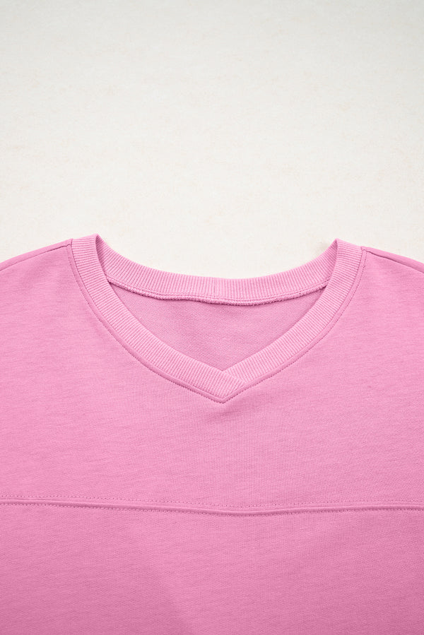 Bonbon Solid Loose V Neck Half Sleeve Tee and Shorts