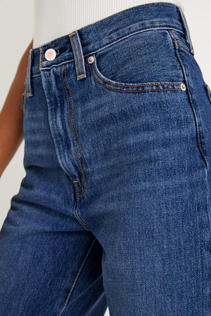 Real Teal Raw Hem Straight Leg Loose High Waist Jeans