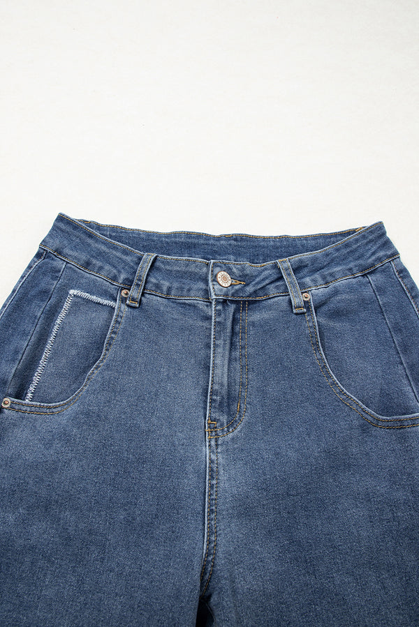 Ashleigh Blue Stitched Raw Hem Wide Leg Loose Jeans