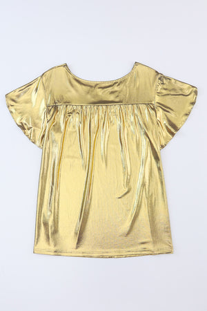 Gold Plus Size Floral Embroidered Short Sleeve Top