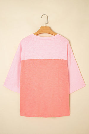 Pink Flower Patched Exposed Seam Bracelet Sleeve Oversized T Shirt