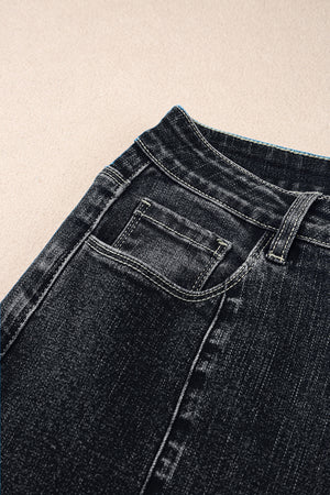 Black Plain Seam Detail Flared Bottom Ankle Length Jeans