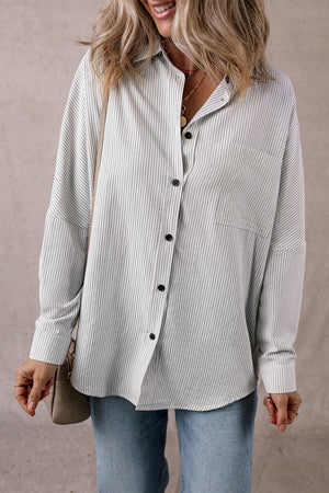DEAR-LOVER Stripe Roll-tab Sleeve Pocketed Long Shirt