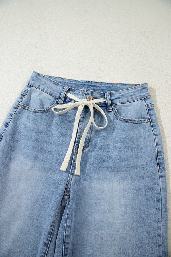 Myosotis Slit Leg High Rise Drawstring Casual Jeans