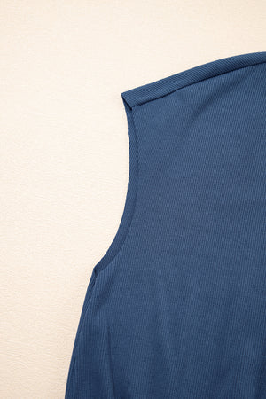 Ashleigh Blue Knit Open Back Cap Sleeve Drawstring Elastic Waistband Romper