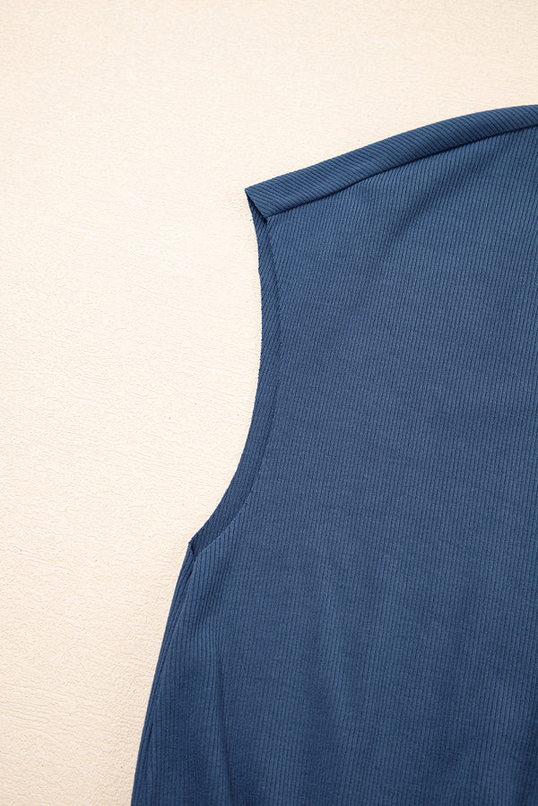Ashleigh Blue Knit Open Back Cap Sleeve Drawstring Elastic Waistband Romper