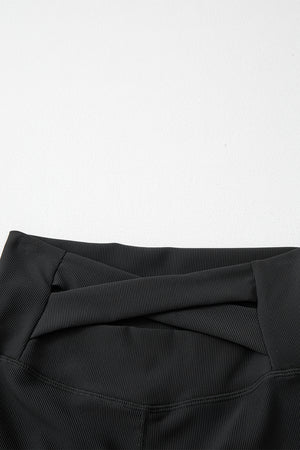 Black Back Cross Waistband Yoga Shorts