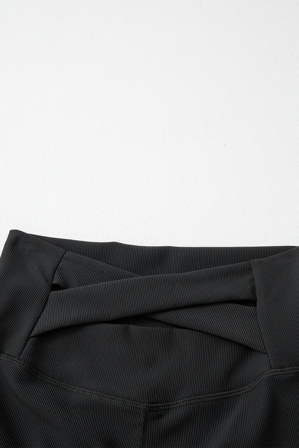 Black Back Cross Waistband Yoga Shorts