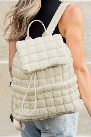 White Solid Flapped Quilted Puffer Backpack