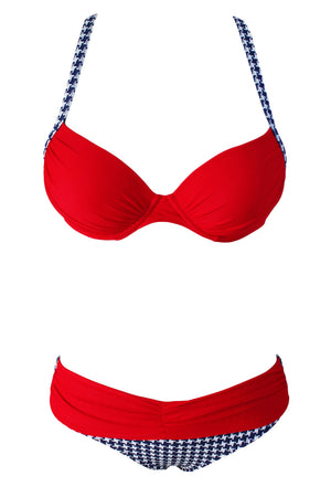 Sexy Fiery Red Padded Gather Push-up Bikini Set