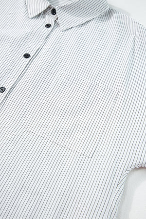DEAR-LOVER Stripe Roll-tab Sleeve Pocketed Long Shirt