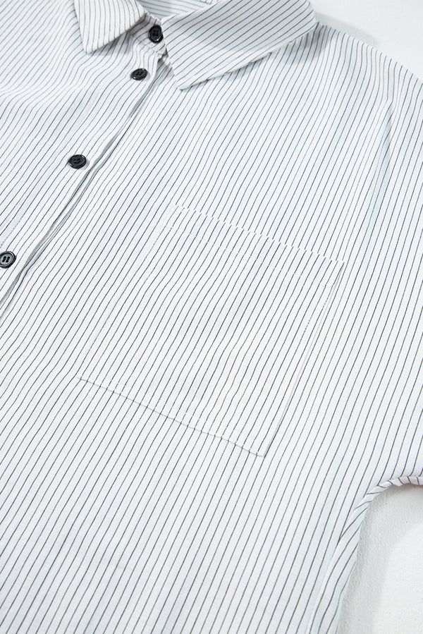 DEAR-LOVER Stripe Roll-tab Sleeve Pocketed Long Shirt