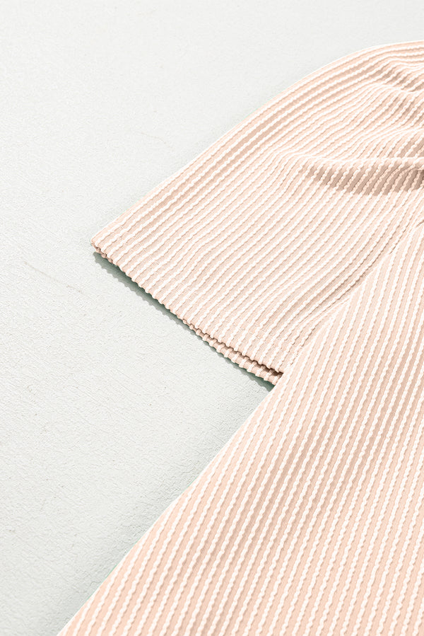 Parchment Corded Knit Crew Neck Puff Sleeve Shift Mini Dress