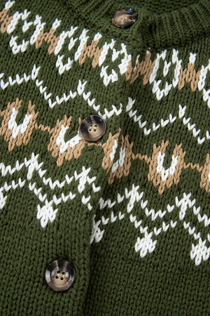 Moss Green Western Fashion Abstract Printed Cardigan Sweater