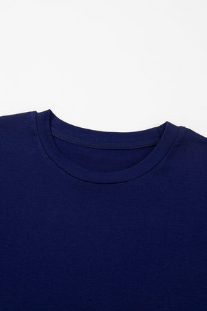Blue Casual Plain Crew Neck Tee