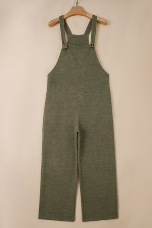 Laurel Green Solid Color Knit Loose Straight Leg Casual Overall Jumpsuit