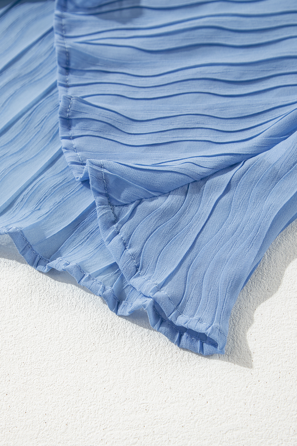 Myosotis Textured Pleated Tied Mock Neck  Flowy Tank Top
