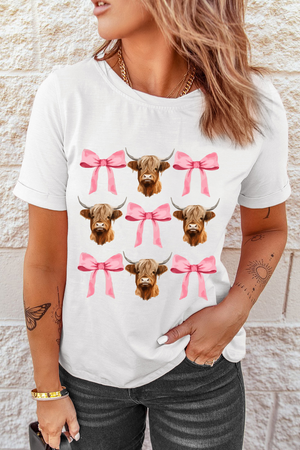 White Coquette Highland Cow Png Bows Graphic Tee
