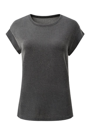 Carbon Grey Twisted Rib Wide Sleeve Crew Neck T Shirt