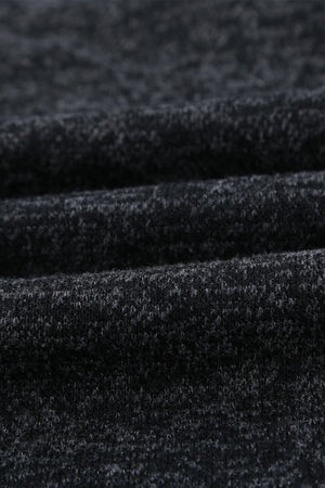 Black Heathered Print Button Snap Neck Pullover Hoodie