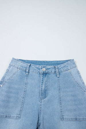 Beau Blue High Rise Barrel Relaxed Patch Pocket Jeans