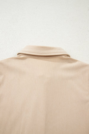 Oatmeal Corduroy Half Button Collared Long Sleeve Mini Dress